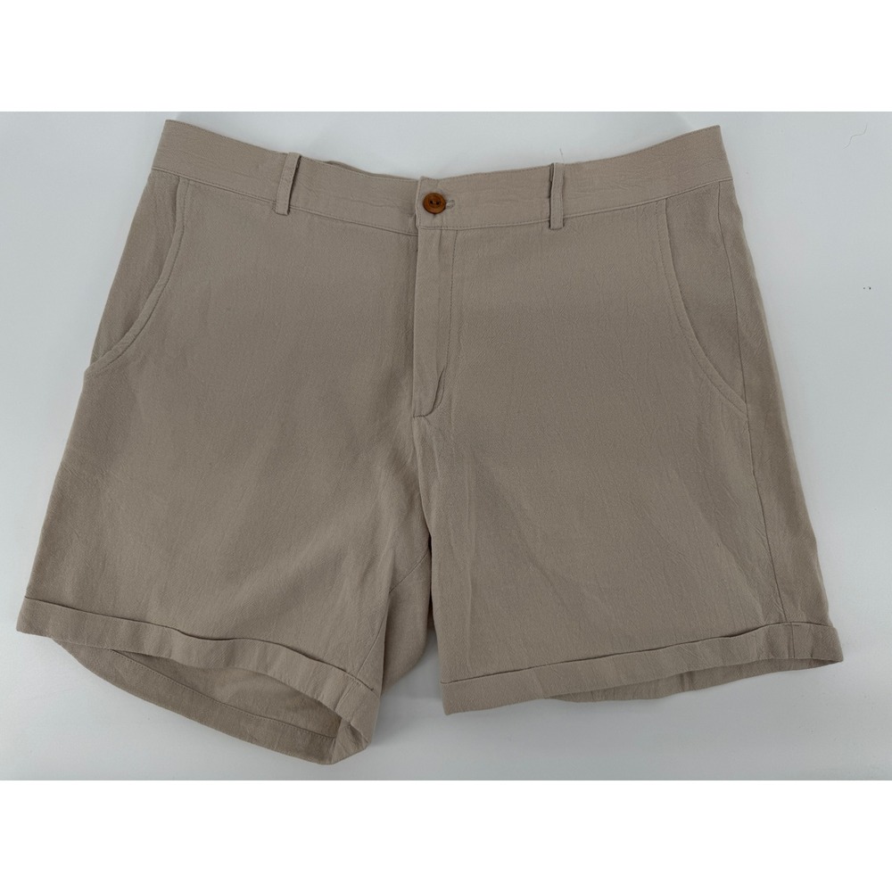 AMAR Womens Shorts Linen Blend Medium Beige Casual Front Pockets, Cuffed Hem